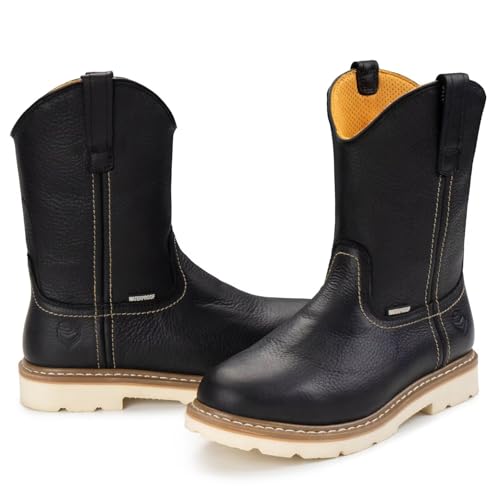 Image of SUREWAY 10in Mens Steel Toe Waterproof Wellington Work Boot,Heavy Duty Pull On Leather Work Boots,GoodyearWelted,Full Grain Leather,Industrial Safety boot Classic Cowboy Boot,EH Rated