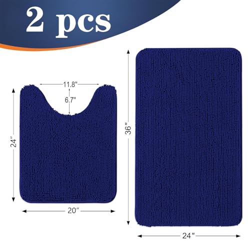 Image of OLANLY Bathroom Rugs Sets 2 Piece, Soft Absorbent Chenille Bath Mats and U-Shaped Contour Toilet Rug, Non-Slip, Machine Washable Bath Carpet, Home Decor Accessories(36 inchx24 inch+24 inchx20 inch, Navy)