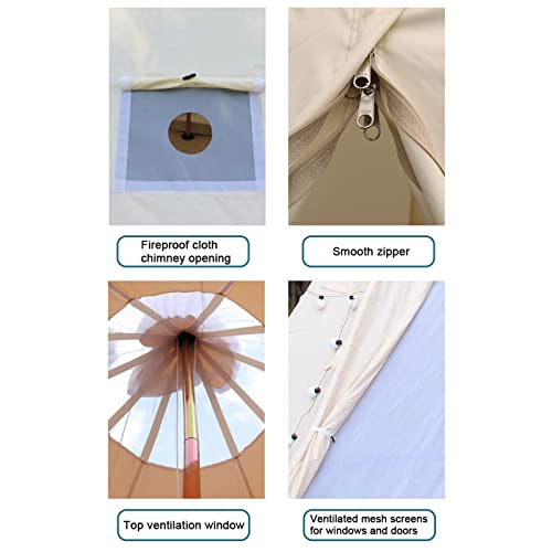 Carpa tipi pirámide impermeable portátil para camping KAREFRI 4m con abertura para estufa miniatura 5