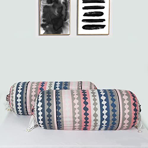 Image of Kuber Industries Bolster Covers | Soft Cotton Bolster Cover Set | Diwan Round Bolster Pillow Covers | Zig Zag Design Roll Masand Cover | 16x32 Inch | Pack of 6 | Multicolor