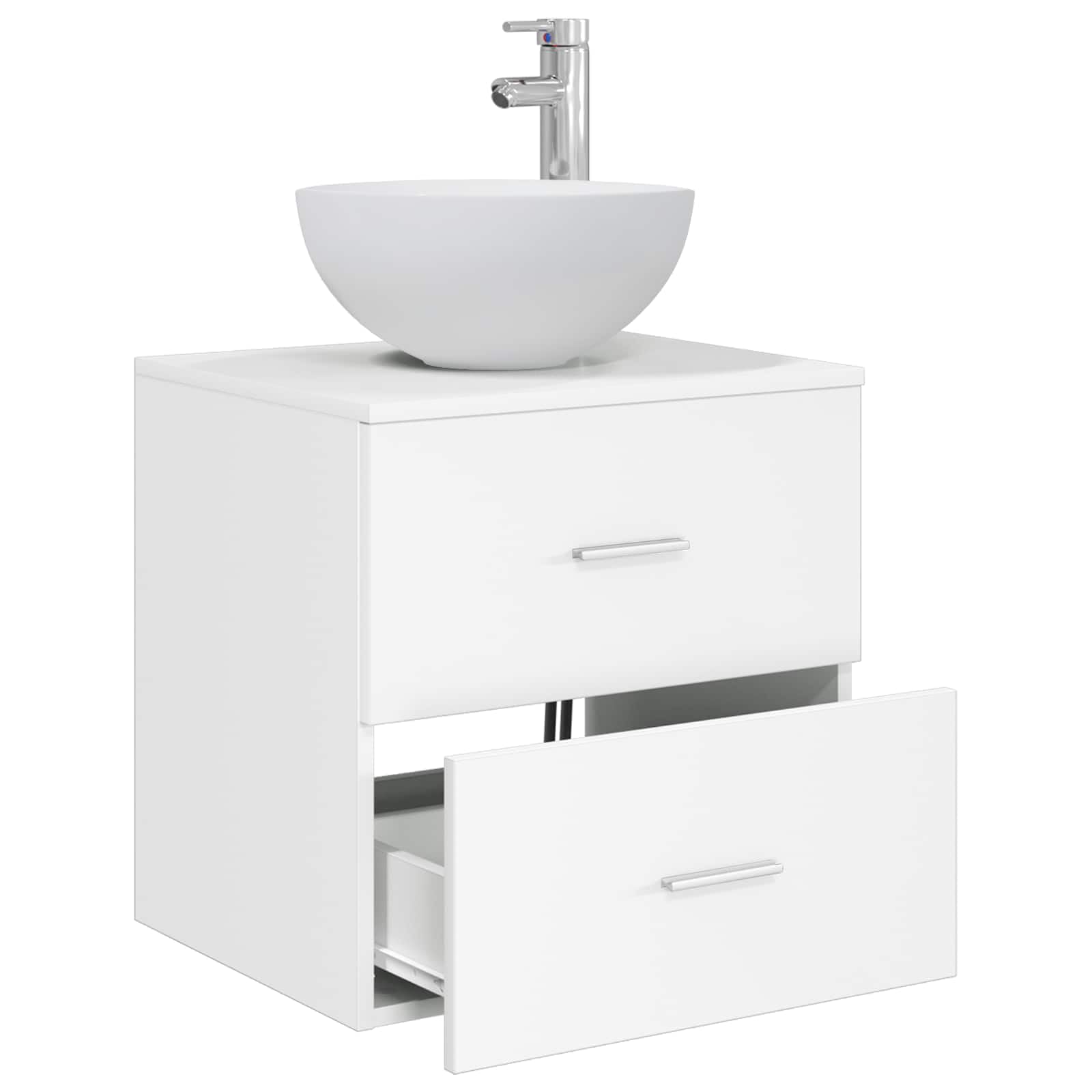 Mobile sottolavabo da parete in legno bianco, 49,5 x 35 x 63 cm, con cassetto e porta, per mobili da bagno e WC degli ospiti, mobiletto sottolavabo salvaspazio con ripiano e accessori di