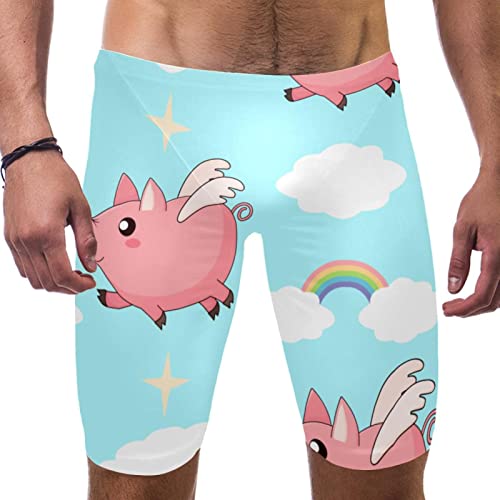 Swim jammers para hombre Kawaii Piglets en azul arcoíris bañador largo de natación talla L