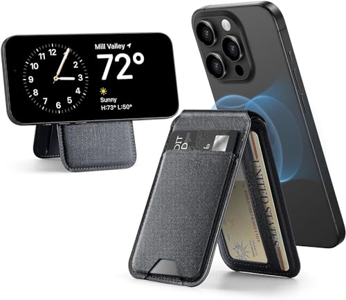 Image of ESR Magnetic Wallet, Compatible with MagSafe Wallet with Adjustable Stand, for iPhone 17e /17 /16 /15 /14 /13 /12 Series, Not for iPhone 13 /12 mini, 3 Card Holder, Vegan Leather, Grey