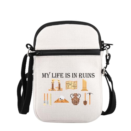 PLITI Borsa a tracolla per archeologo, regalo per archeologia, regalo di laurea con scritta 'My Life Is In Ruins', idea regalo per archeologia, Rovine di vita Zcbagu, 8.26×5.7×0.78inches