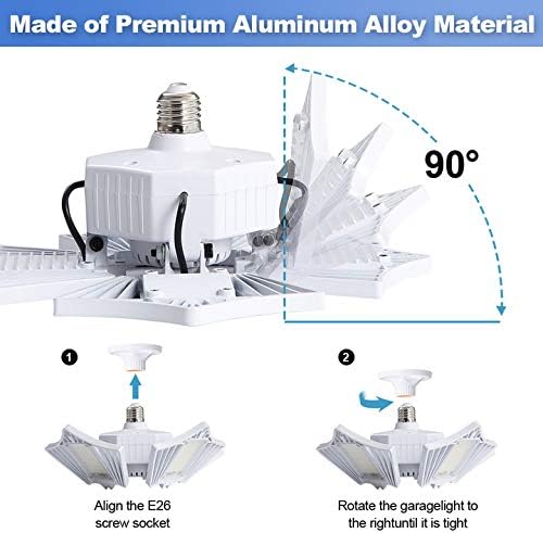 warmiplanet 2-Pack LED Garage Lights, Adjustable Shop Light, CRI 80, 6500k Daylight, Warehouse Lights with Adjustable Panels