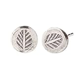 S.leaf Vintage S925 Round Leaf Stud Earrings Mini Fossil Leaf Stud Earrings Sterling Silver (leaf fossil)