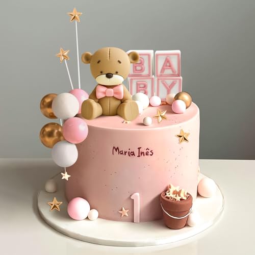 Ursinho de peluche rosa decoração de bolo baby shower decoração de bolo para festa de aniversário de criança menina