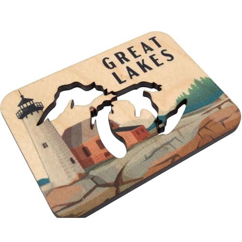 Imán de Madera Great Lakes con Escena de Faro miniatura 2