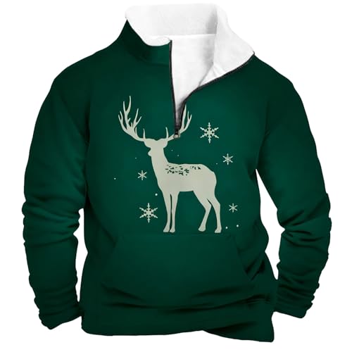 Generisch Sudadera de forro polar para hombre, cuello alto, jersey de punto, forro polar, con cremallera de 1/4, suéter de trabajo, cálido, sin capucha, S1 verde, 5XL