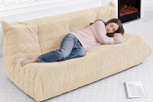 Image of Bean Bag 3-Seater Chair Big Sofa Beanbag Chair for Adults Fireside Chair Bean Bag Lounger with Memory Foam Filled for Home,Apartment or Gaming Venue（Khaki Teddy）