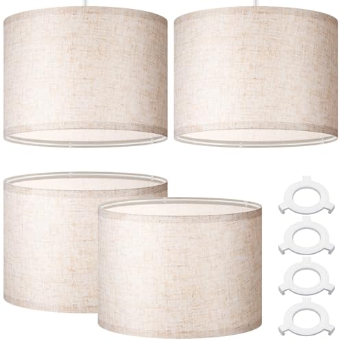 Weewooday 4 Pack Linen Lampshade 10 Inch Easy Assembly Drum Lamp Shade with E27 & E14 Adapter Ring Modern Fabric Light Shade for Table Floor & Ceiling Lamp(Beige)