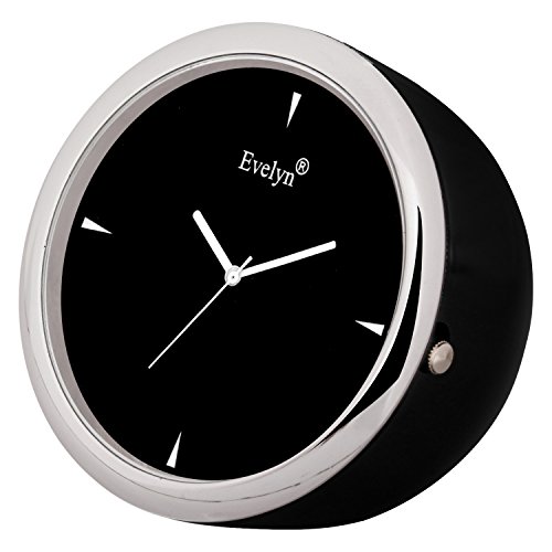 Image of Evelyn Analog Table Clock | Classic Small Round Car Dashboard Time Desk Clock Black Size 45mm