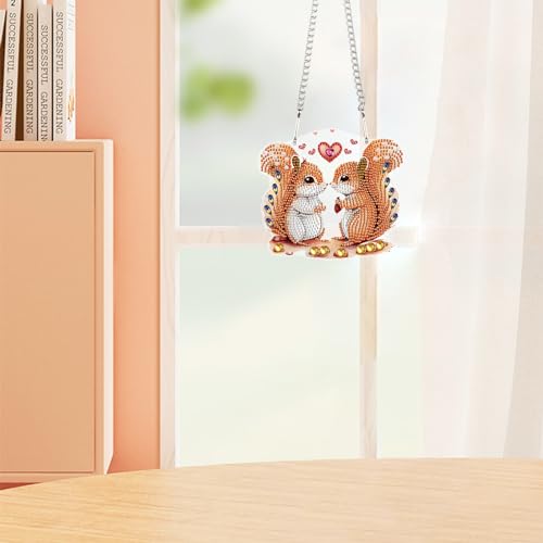 Image of AiYuanzsh Diamond Painting Kits Hanging Decoration, Adults Beginners 5D Diamond Art Painting Love Couple Squirrels, DIY Special Shape Diamond Craft Wall Garden Decoration Valentine's Day Gifts