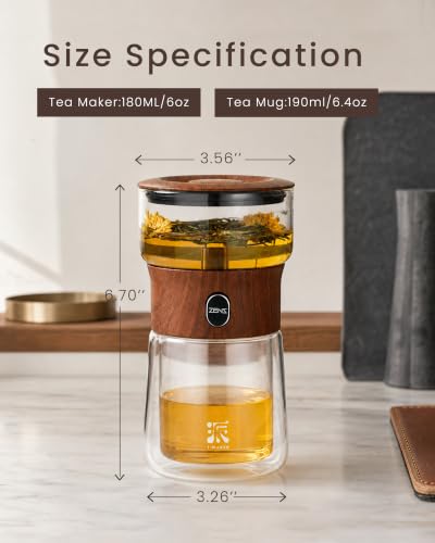 Image of ZENS Glass Infuser Teapot, One Touch Tea Maker for Loose Leaf Tea, Teak