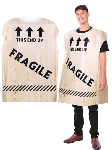 JenPen Christmas Fragile Crate Costume for Adults Fancy Dress Funny Fragile Crate Outfit for Novelty Christmas Cosplay Dress up One Size