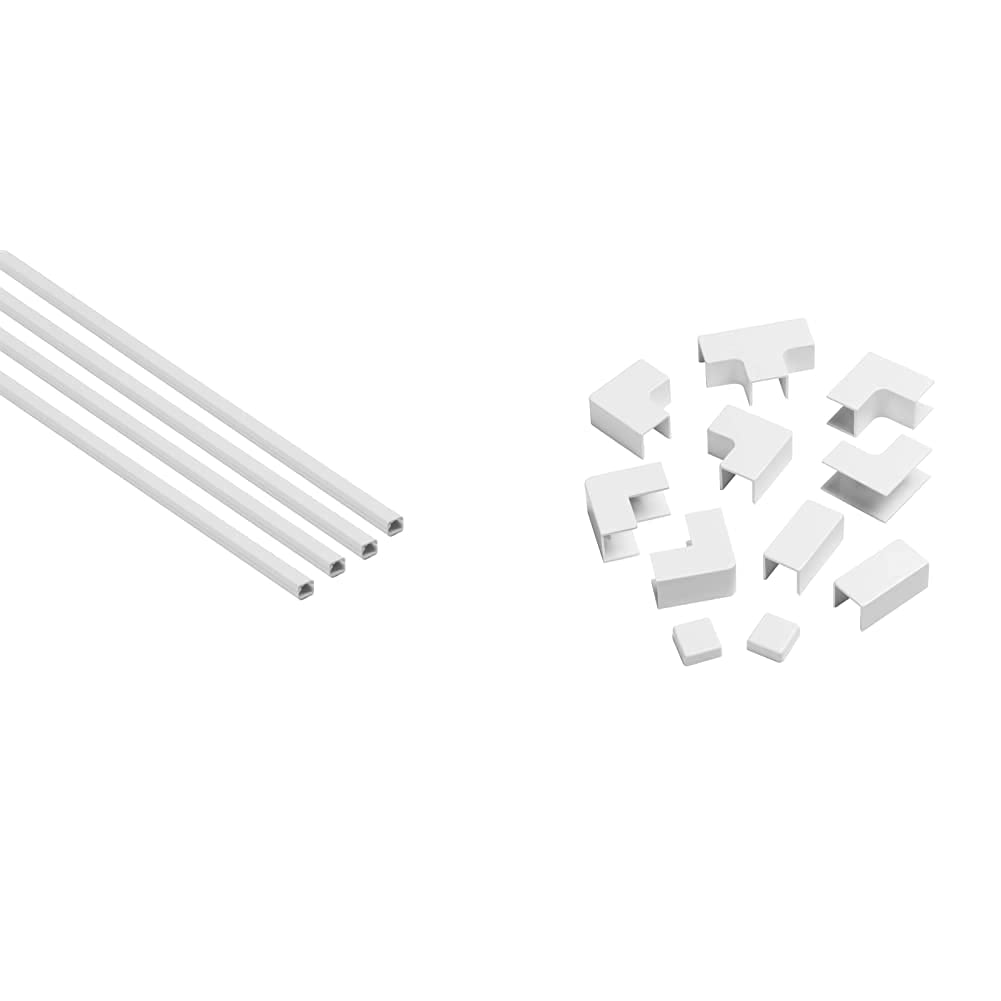 1M108W-4PK Square Box Cable Trunking, White, 10x08mm & DLFSA2-AP 25x16mm Trunking Accessory Multipack, Join Multiple Lengths of 25x16mm Trunking, 11-Piece Accessory Multipack - White