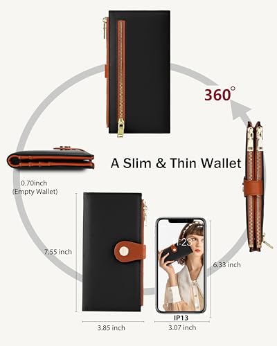 Image of Women's Slim Wallet,Thin RFID Card Holder with Zipper Pocket | 12 Slot Wallet Organizer, Large Capacity, Vegan Leather, Coin Purse, Cash Compartment, Travel Wallet, Women Gift