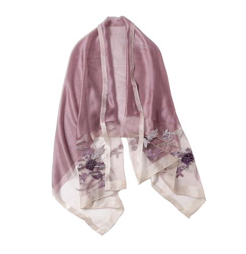 Jeelow Fashion Lightweight Light Silk Wool Scarf Shawl Wrap For Women Floral Embroidery