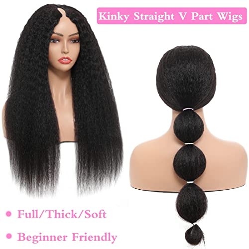 V Part Wig Human Hair Upgrade Yaki Straight U Part Wig Natural Look,Beginners Friendly Party Essential Travel-Ready 180 Density 16 Inch - Image 4