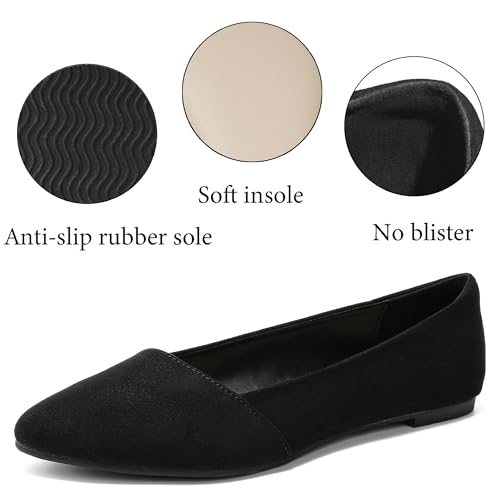 Ataiwee Women's Wide Width Flat Shoes, Classic Dressy Pointed Suede Cozy Slip on Soft Ballet Flats.3