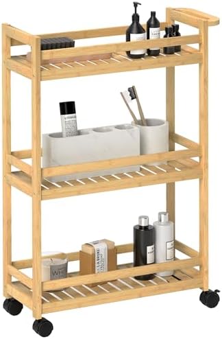 HOMCOM Chariot de service à 3 étages en bambou, chariot de cuisin...