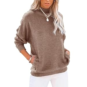Minclouse Women’s Mock Neck Pockets Sweater Warm Knit Pullover Tops Long Sleeve Casual Tops