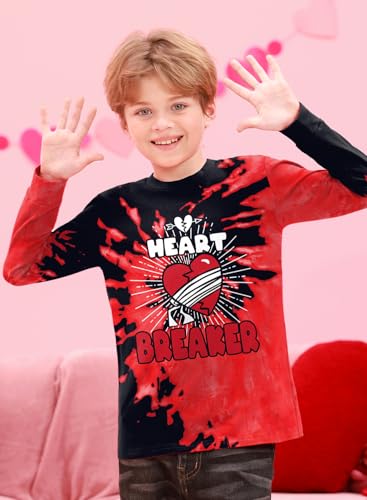 Valentine's Little Kids Long Sleeve Crew Neck Love Patterned Sweatshirts Patry Pullover Red Black Heart Breaker 3-4 Years4