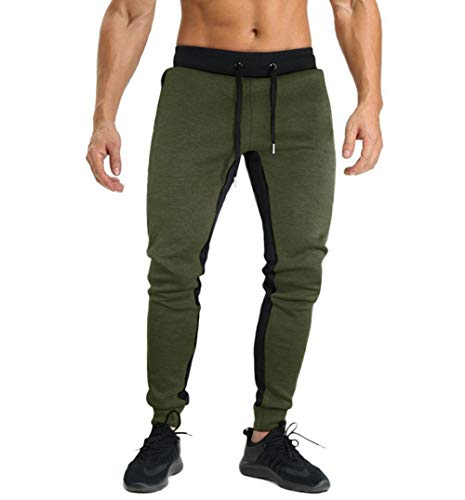 MAGNIVIT Calça masculina de ginástica para corrida, treino, justa, com bolsos com zíper, Army Green,