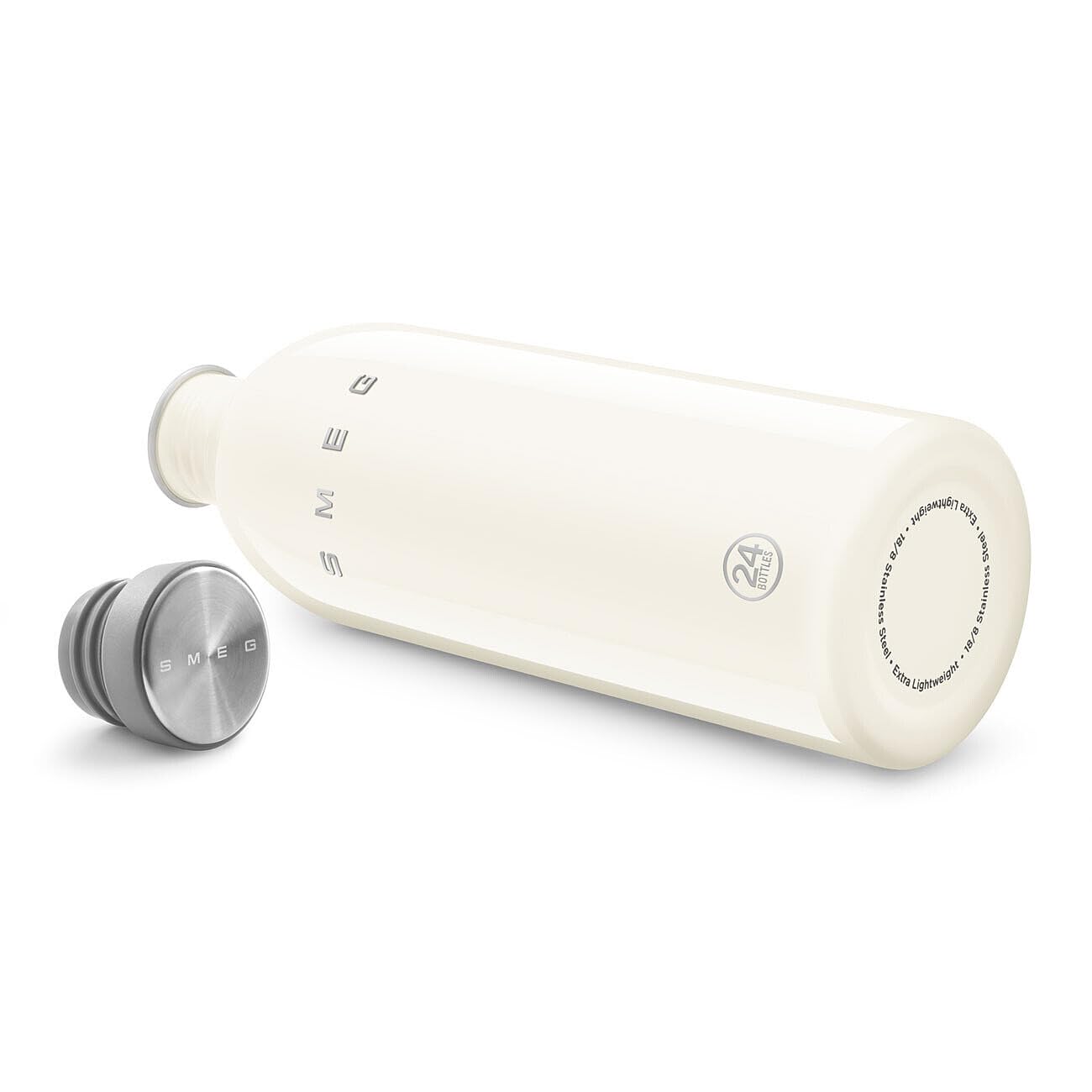 Smeg x 24Bottles Urban Bottle, 1-Liter-Wasserflasche Edelstahl WBF02CR, Nicht Isoliert, Luftdichter Verschluss, Creme