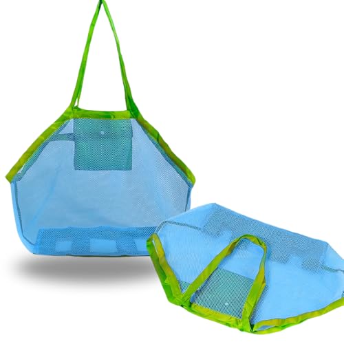 Bolsa de Praia Dobrável em Poliéster Verde e Azul – Leve, Compacta e Resistente, 1 Compartimento, Ideal para Praia, Piscina, Viagens e Academia (AZUL)