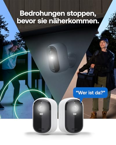 Arlo Essential 3 HD Akku Überwachungskamera Aussen WLAN, Kabellos, 1080p Video, Farbnachtsicht, Licht, Bewegungsmelder, Sirene, 2-Wege Audio, Smart Home + Arlo Secure Plan Testzeitraum, 3er Set