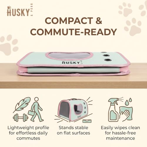 Image of Husky & Purr Pet Carrier Bag for Cats and Small Dogs | Compact Cat Carrier Bag with Heart Window | Breathable Mesh Dog Carrying Bag | Portable Cat Bag for Travel & Vet Visits | Holds up to 5kg