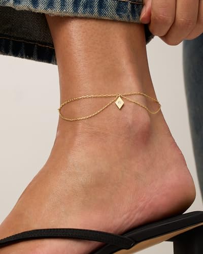 Image of PAVOI 14K Gold Plated Anklet for Women - Trendy Link Chain Ankle Bracelet Summer Jewelry - Boho Dainty Anklets with Cubic Zirconia, Beaded, Evil Eye, Star, Station, Pearls Adjustable Gold Jewelry