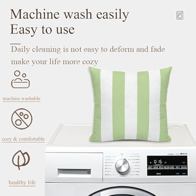 2 Sets Striped Decorative Throw Pillow Covers, 18x18 Inch for Living Room Couch Bed Sofa, Green and White Striped Home Decor, Soft Cushion Case