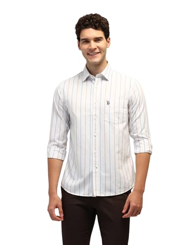 Image of U.S. Polo ASSN. Striped Tailored Fit Shirt for Men - 100% Cotton, Breathable & Comfortable, Full Sleeves Casual Shirt for Men