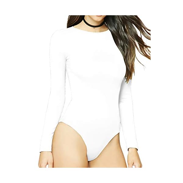 MANGDIUP-Womens-Round-Collar-Long-Sleeve-Elastic-Bodysuit-Jumpsuit MANGDIUP Women's Round Collar Long Sleeve Elastic Bodysuit Jumpsuit(White, XXXL)