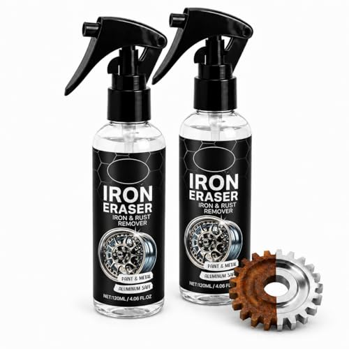 Clussbin 2Pcs Iron Eraser Rust Remover Spray Iron Eraser Iron and Rust Remover for Car Wheels and Paint Fast Acting Rust and Brake Dust Remover Professional Automotive Surface Cleaning