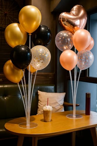 Image of DL Balloon Stand Set - Pack of 2 | Clear Table Desktop Balloon stand Holder with 7 Plastic Sticks, 7 Cups & 1 Base Each | Reusable Decoration Stand for Birthday, Wedding, Anniversary & Home Decor