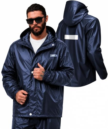 Image of Mens Raincoat Suit with Pant Set Glamoura Series | Waterproof Lightweight Breathable Rain Wear | Strong Stitching, Elastic Cuff & Waterproof Zipper Raincoat for men waterproof