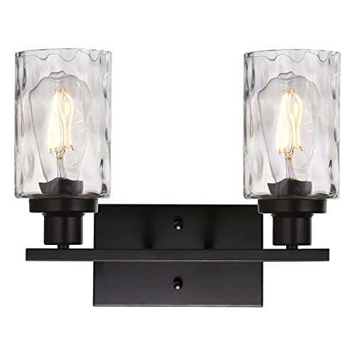 Banato Lighting Sconces Wall Lighting 2-Light Black Bathroom Light Fixtures With Hammered Glass Shade cover