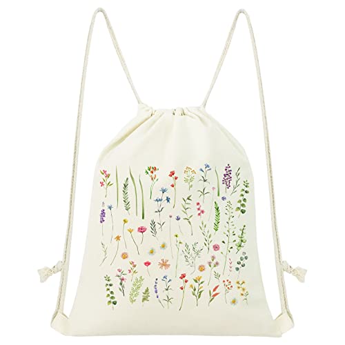 MOSITU Mochila feminina com cordão floral com cordão de flor, bolsa de lona estética, bolsa de cordões, mochila justa, Colorido., Large, Casual