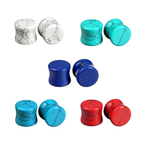 Crdifu 5 Paar Stein Ohr Plugs Piercing Set Double Flare Ohr Expander Flesh Tunnel Piercing Schmuck(6-16mm)