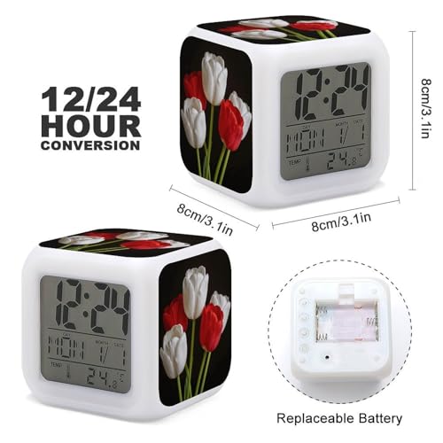 Reloj digital de mesa con tulipanes y luces de colores ideal para regalar a seres queridos 3
