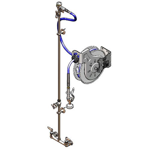 T&S Brass B-1433-7132-01M Hose Reel Assembly, Stainless Steel, Open 35' Hose Reel and B-0107, Exposed Piping and Accessories