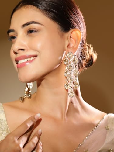 Image of Rubans American Diamond & Crystal Chandelier Earrings Stylish Trendy Jewellery Gift for Women & Girls