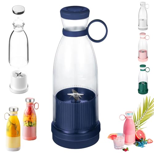 Portable Juicer Blender Bottle, Wireless Fresh Juice Portable Blender 350ML, USB Rechargeable Smoothie Maker Cup for Home Sports Outdoors Travel (Blue)