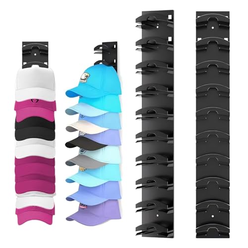 FULHANY 2 StüCke Selbst Kleberer Hutregal - Cap Halterung Wand - MüTzenhalter - Cap Halter - Kein Bohrer BenöTigte Hut -Rack FüR 20 HüTe FüR Garderobe/TüR/Wandc