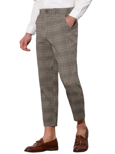 Lars Amadeus Plaid Dress Pants for Men's Flat Front Ankle Length Cropped Pants