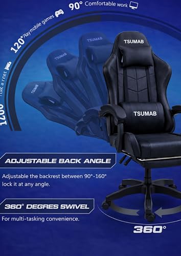 Image of Ergonomic Gaming & Office Chair with Adjustable Headrest and Lumbar Support, Reclining High-Back Computer Chair with 4D Armrests & Smooth Casters - Black