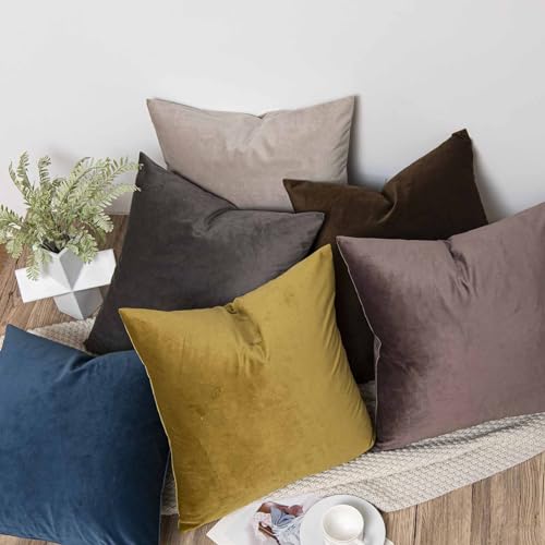 Image of JUSPURBET 28x28 Decorative Velvet Throw Pillow Covers Cases Set of 2,Brown | Cozy Soft Euro Cushion Covers with Hidden Zipper for Couch Sofa Bed Living Room Bedroom Home Decor